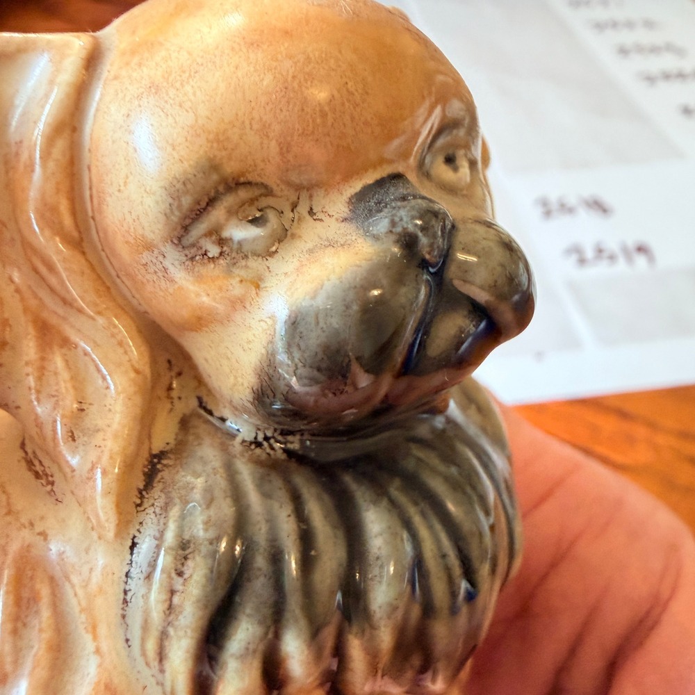 Vintage Pekingese Dog Figurine Ceramic Glazed Tan Brown Collectible Statuette - Picture 9 of 12